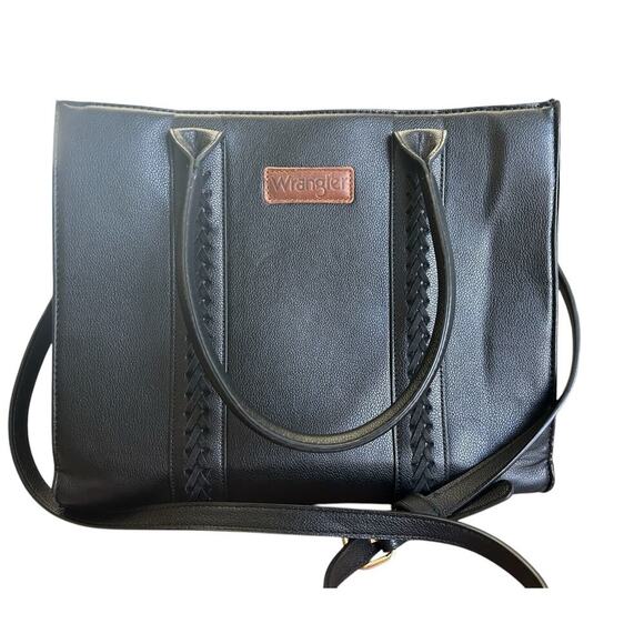 Wrangler Whipstitch Tote Bag Large Black Vegan Leather Sholder Bag or Crossbody - Picture 2 of 11